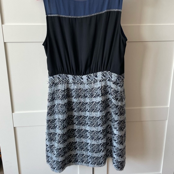 Navy and Silver Chiffon and Tweed Anthropologie Dress - Picture 4 of 5